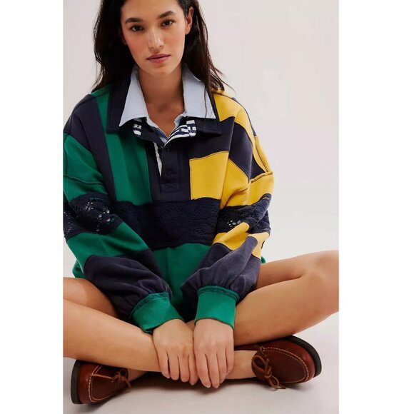 Free People We The Free American Dream Polo Pullover Top Striped XS NEW 275881